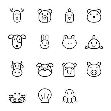 Animal icon set. Animal in flat line icons. Vector illustration.