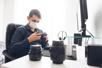 A unemployed freelance photographer suffers crysis quarantine effect economic crisis in his bussines at covid 19 coronavirus