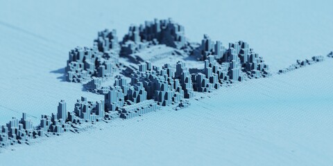 Fototapeta na wymiar blue voxels landscape computer generated illustration