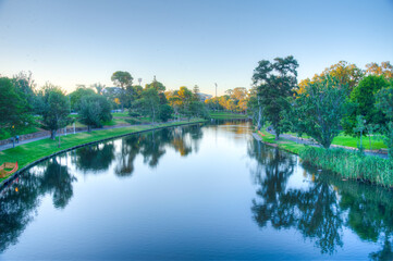 Park alongside Torrens river in Adelaide, Australia