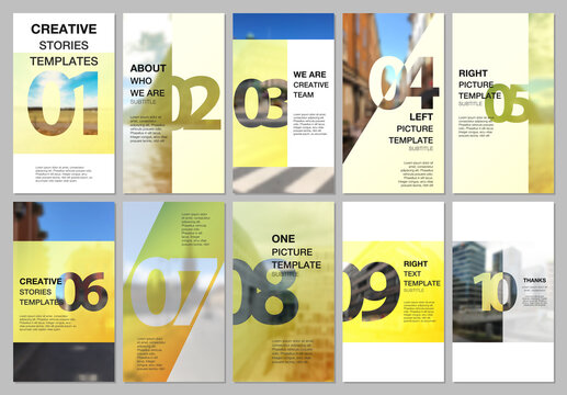 Creative social networks stories design, vertical banner or flyer templates with numbers. Easy to edit and customize. Covers design templates for flyer, leaflet, brochure, presentation, advertising.