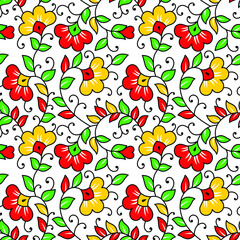 colorful vector floral flower leaf kalamkari outline pattern design