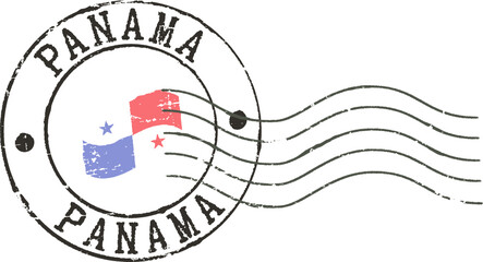 Postal grunge stamp 'Panama'. White background.