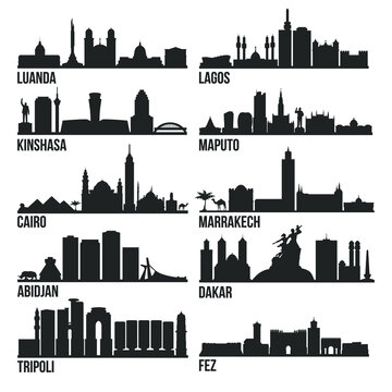 Africa Cities Most Famous Skyline City Silhouette Design Collection Set Pack