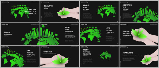 Presentation design vector templates, multipurpose template for presentation slide, flyer, brochure cover design, infographic presentation. Earth planet health care, sustainable development concept.