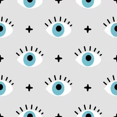 Printed roller blinds Eyes hand drawn eye doodles seamless pattern background, modern design vector illustration