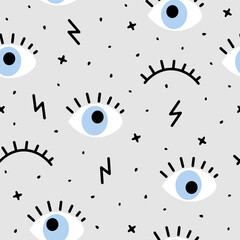 hand drawn eye doodles seamless pattern background, modern design vector illustration