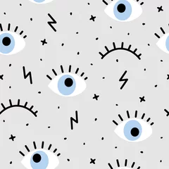 Wall murals Eyes hand drawn eye doodles seamless pattern background, modern design vector illustration