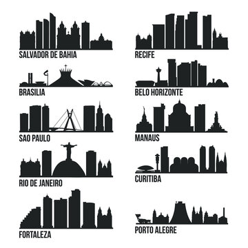 Brazil Cities Most Famous Skyline City Silhouette Design Collection Set Pack