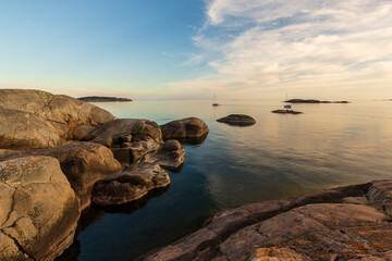 Sailboats at sunset in the Baltic Sea