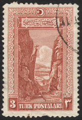 Republic of Turkey. Republic of Turkey postage stamp. Republic of Turkey historical stamp. A postage stamp printed in Republic of Turkey.