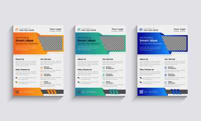 Corporate Flyer design business brochure or flyer design. Leaflet presentation. Teal Flyer with abstract Shapes, space for photo background, Modern poster magazine, A4 size.