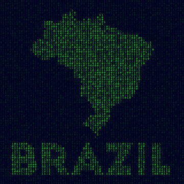Digital Brazil logo. Country symbol in hacker style. Binary code map of Brazil with country name. Awesome vector illustration.
