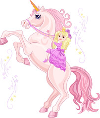 Obraz na płótnie Canvas Unicorn with Beautiful pink fairy Princess