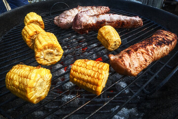 Corn and pork on the grill