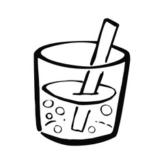 Hand-drawn glass with soda. Bubbles. Vector illustration of a subject on a white background. Cartoon style. Children's coloring book. An isolated element for scrapbooking.