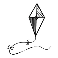 Isolated kite flying. Vector illustration of a subject on a white background. Cartoon style children's coloring book. Element for scrapbooking.