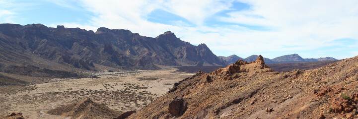 Volcanic mountain panorama in Teide National Park on Canary Island Tenerife, Spain