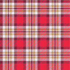 Plaid (tartan) pattern. Red, brown, white and ocher stripes. Scottish, lumberjack and hipster fashion style.
