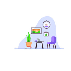 working atmosphere with pictures and plant