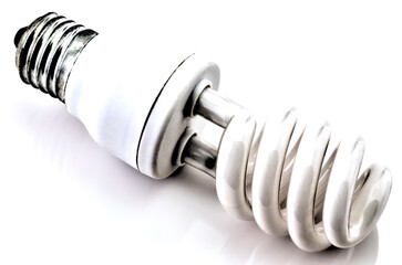 Energy saving bulb isolated on white background close up view