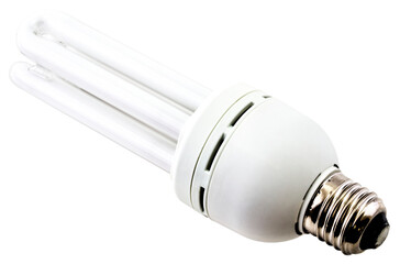 Energy saving bulb isolated on white background close up view