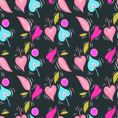 Tropical leaves and seeds silhouettes in modern simple style, repeating seamless pattern. Perfect design for textile, fabric design. 