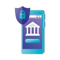 Isolated smartphone with bank and shield vector design