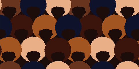 seamless pattern with abstract silhouettes of black people with afro hairstyle. black lives matter. women and men. Stop racism concept. - obrazy, fototapety, plakaty
