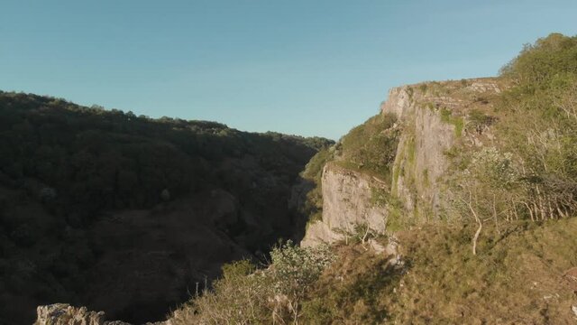 Aerial drone view of natural stone gorge and beautiful scenic countryside