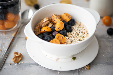 oatmeal with berries, milk and nuts