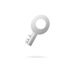 Little short metal key floating in air isolated on white background