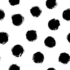Vector seamless polka dots pattern with brush strokes. Cute design for fabric, wrapping, stationery, wallpaper, textile