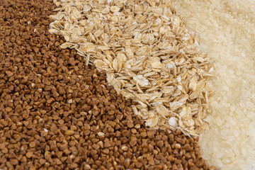 Cereals rice buckwheat and oatmeal