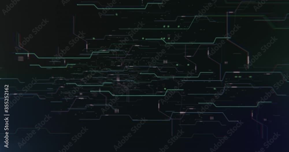 Wall mural glitch fly through digital network code. loopable