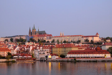 Naklejka na ściany i meble The historical center of Prague at sunrise. City landscape.