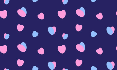 Seamless pattern of stylized pink and blue hearts. Pattern for Valnetine day from isolated stylized hearts on a blue background