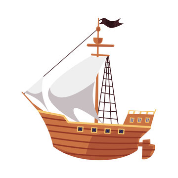 Pirate sailboat or sea filibusters ship icon, flat vector illustration isolated.
