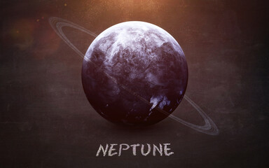 Neptune - High resolution images presents planets of the solar system on chalkboard. This image elements furnished by NASA