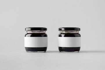 Blackberry Jam Jar Mock-Up - Two Jars. Blank Label