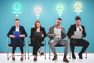 Customer review satisfaction feedback survey concept. User give rating to service experience on...