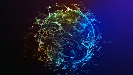 Global world map. Futuristic concept background with planet Earth. Internet and technology. Blue background. 3d illustration.