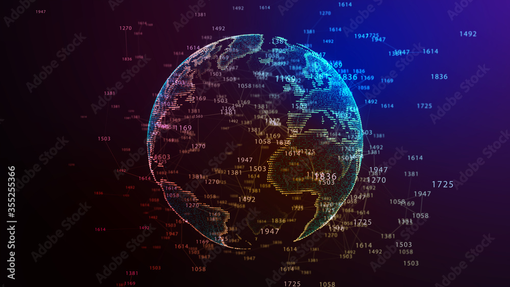 Wall mural network concept background with world map. internet and technology. 3d illustration.