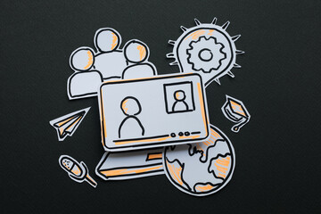 Video conference call communication paper icon.