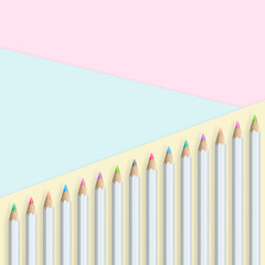 Abstract Business Template with White Pencils on Pastel Blue, Pink and Yellow Backdrop.