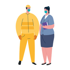 male constructer and woman with masks vector design