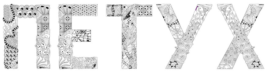 Word rooster in Russian. Vector zentangle object for decoration, for coloring