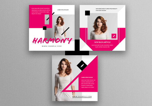 Geometric Social Media Post Layout Set with Magenta Accents