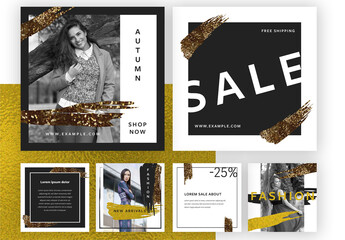 Minimal Social Media Post Layouts with Gold Brush Elements