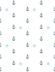Seamless pattern with anchor and rudder motif over white background